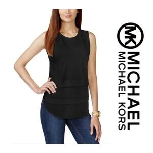 Michael Michael Kors Womens Black Sleeveless Rayon Chiffon Layered Flowy Top M